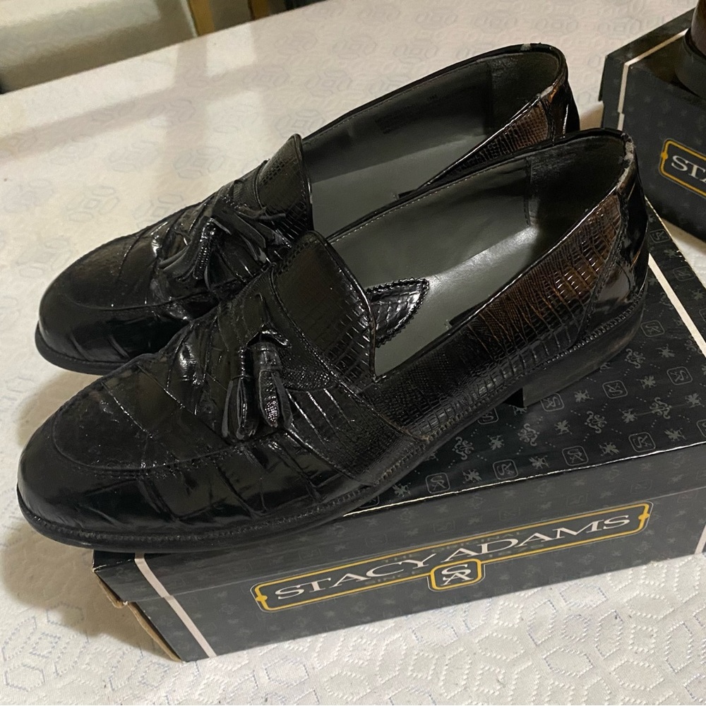 Stacy Adams black snake skin leather dress shoes